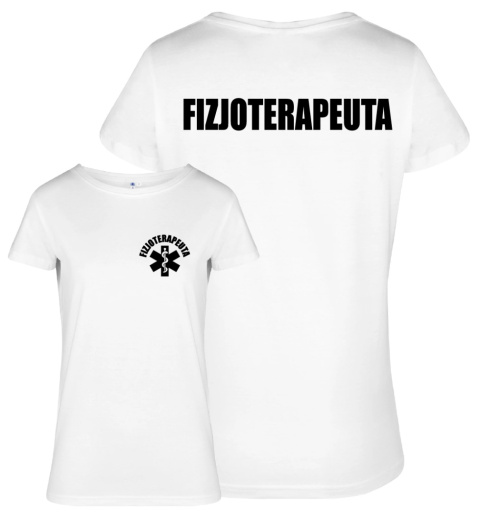 Koszulka damska FIZJOTERAPEUTA logo + napis na plecach Koszulka damska FIZJOTERAPEUTA logo + napis na plecach