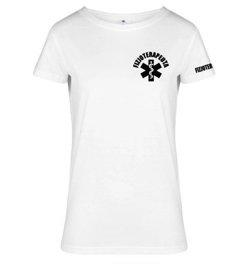 Koszulka damska FIZJOTERAPEUTA logo + napis rękaw Koszulka damska FIZJOTERAPEUTA logo + napis rękaw