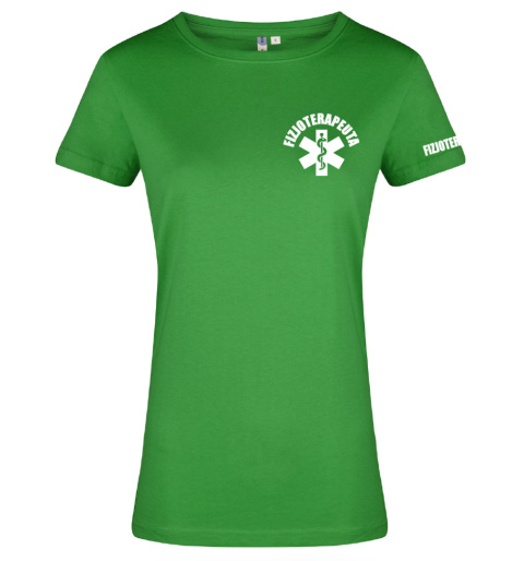 Koszulka damska FIZJOTERAPEUTA logo + napis rękaw Koszulka damska FIZJOTERAPEUTA logo + napis rękaw